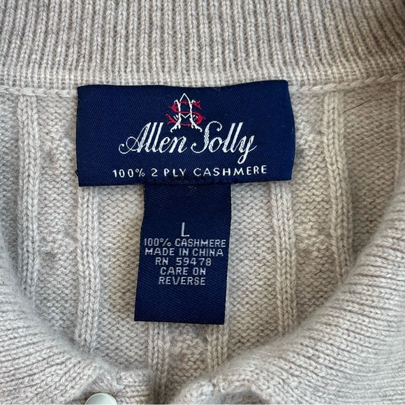 Allen Solly 100% 2-Ply Cashmere Cable Knit Polo Sweater Beige Men's Large - Picture 7 of 9